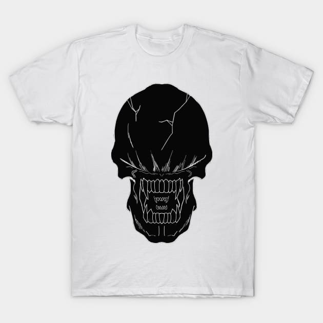 Black Xenomorph Skull T-Shirt by voidofimpulse